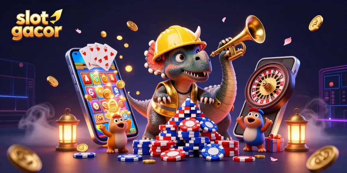 Slot gacor yang menarik menampilkan karakter kartun 3D bersenang-senang di kasino.