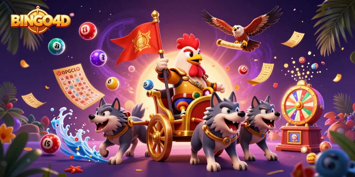 Genggam kemenangan BINGO4D dengan bola lotere berwarna dan tiket emas yang berkilauan.