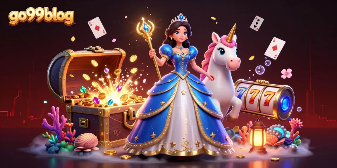 Unveil winning strategies with go99blog in a magical casino scene brimming with vibrant elements.