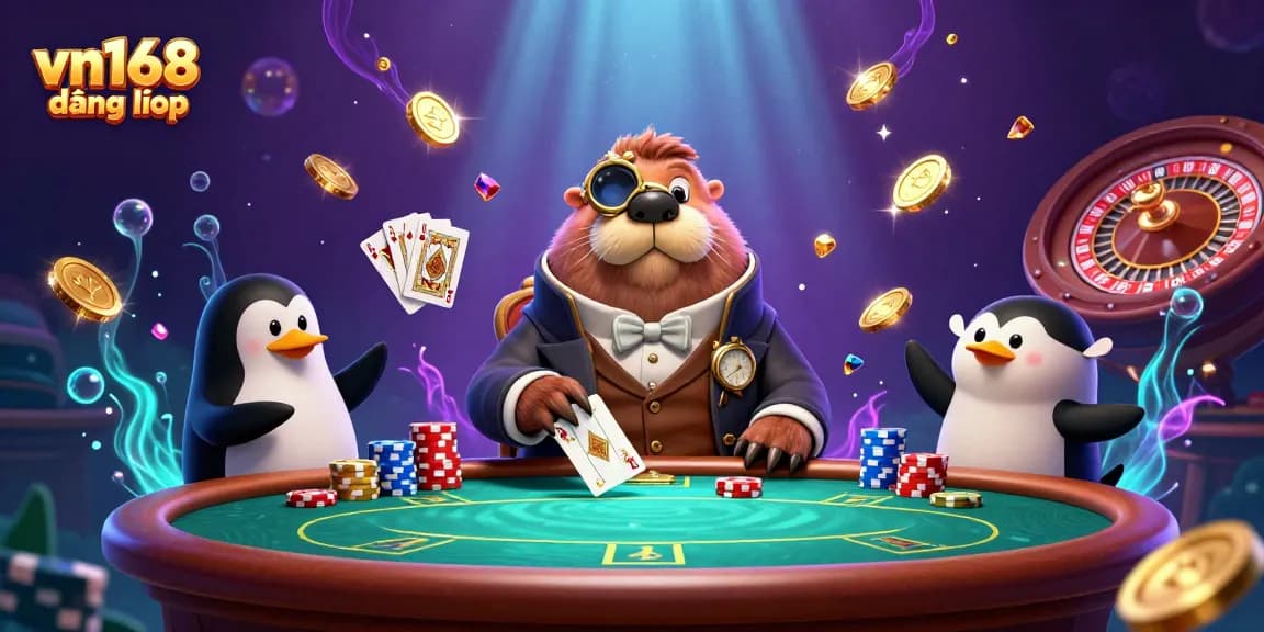 Experience thrilling gameplay at vn168 đăng nhập with cartoon walrus, poker action, and gem-filled excitement!