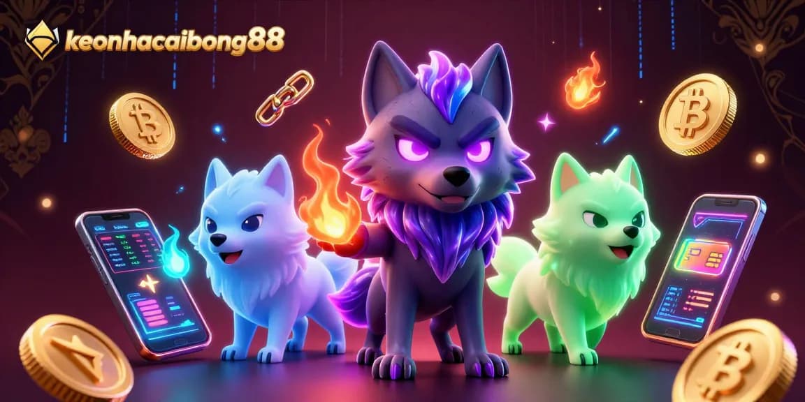 Engage with keonhacaibong88 in a vibrant, 3D illustration showing crypto-integrated casino dynamics.