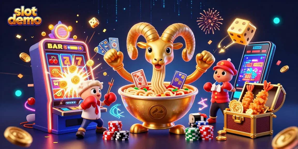 Play interactive slot demo with a vibrant 3D casino scene featuring animated characters and jackpots.