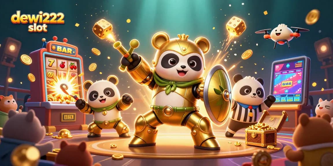 Menangkan di dewi222 slot dengan ilustrasi mesin slot dan karakter menarik yang beraksi.