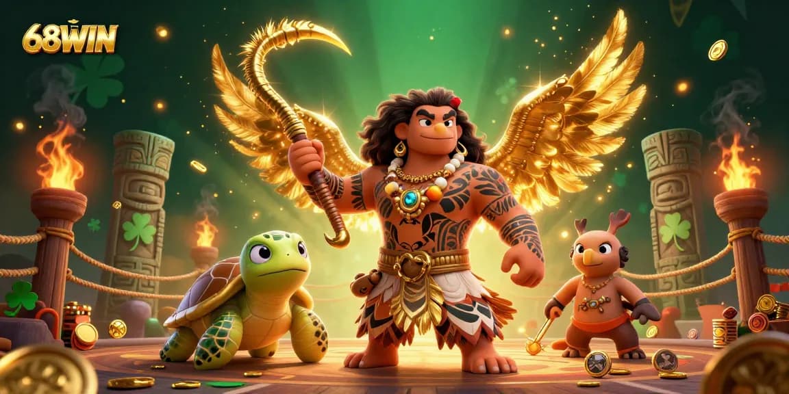 Energize your bets with 68WIN as a cartoon hawk and turtle explode in a vibrant casino world.