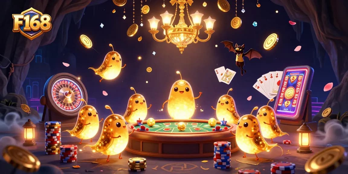Enjoy thrilling games and bonuses at F168's vibrant bioluminescent casino scene.