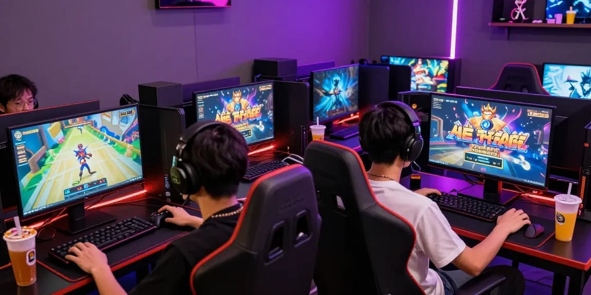 Engaged players enjoying game bài đổi thưởng in a modern gaming room with vibrant lighting and accessories.