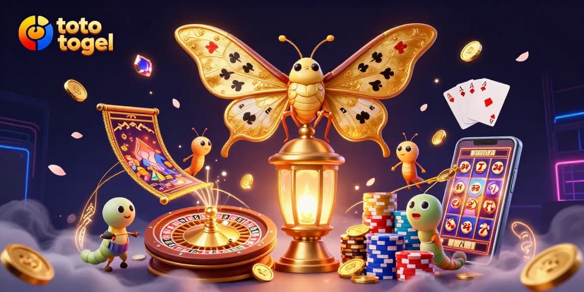 Engage in the thrilling world of toto togel with vibrant casino scenes brought to life by a majestic golden atlas moth.