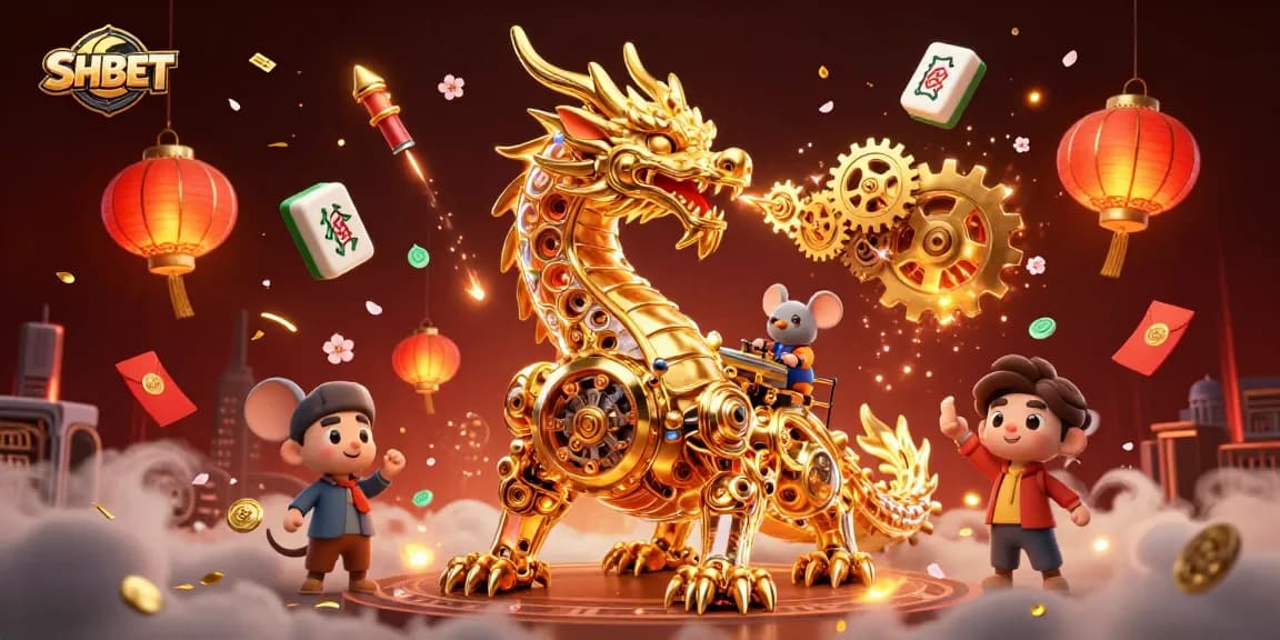 Experience the thrilling world of SHBET with vibrant gaming elements and a golden dragon.