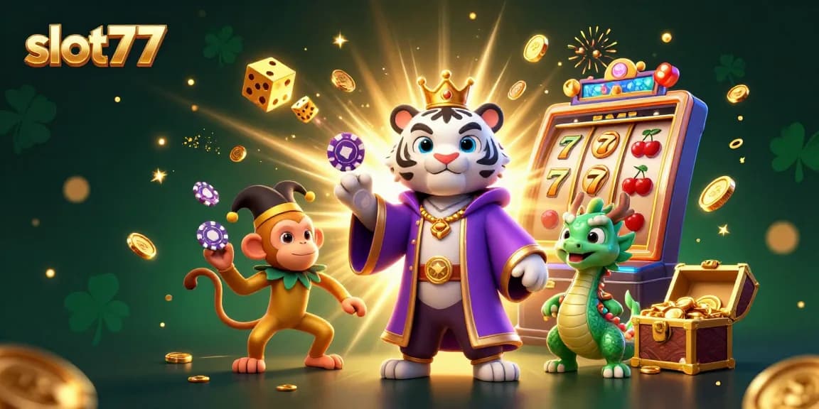 Play slot77 for massive wins surrounded by vibrant casino elements and enchanting characters.
