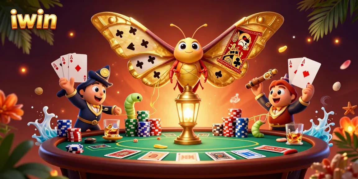 iwin showcases an energetic casino scene featuring a majestic moth and vibrant game elements.