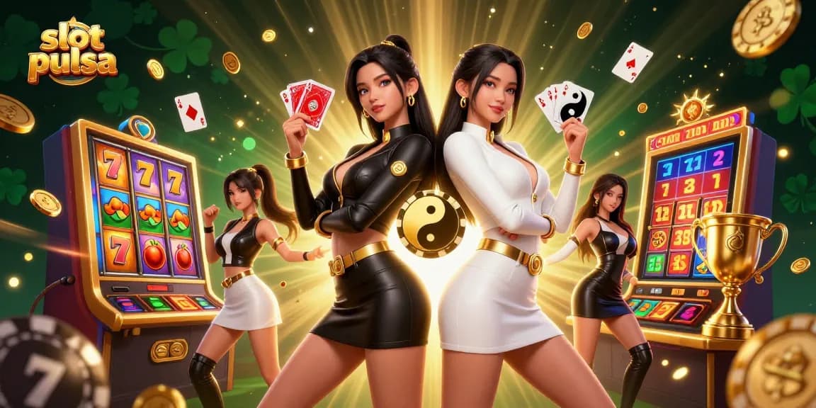 Rasakan permainan slot pulsa yang mendebarkan dengan dua wanita Asia yang menakjubkan merangkul keberuntungan dalam suasana kasino yang semarak.