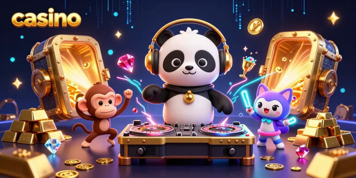 Experience the vibrant world of casino magic with a glow-stick kitten, panda DJ, and dancing monkey.