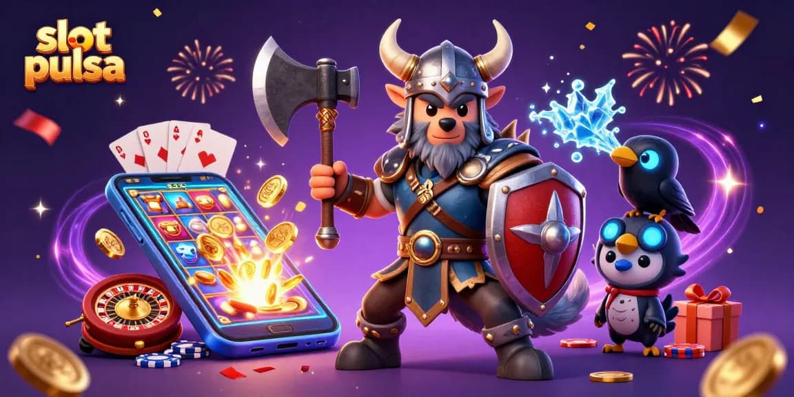 Experience thrilling slot pulsa gaming with vibrant 3D characters and dynamic casino elements.