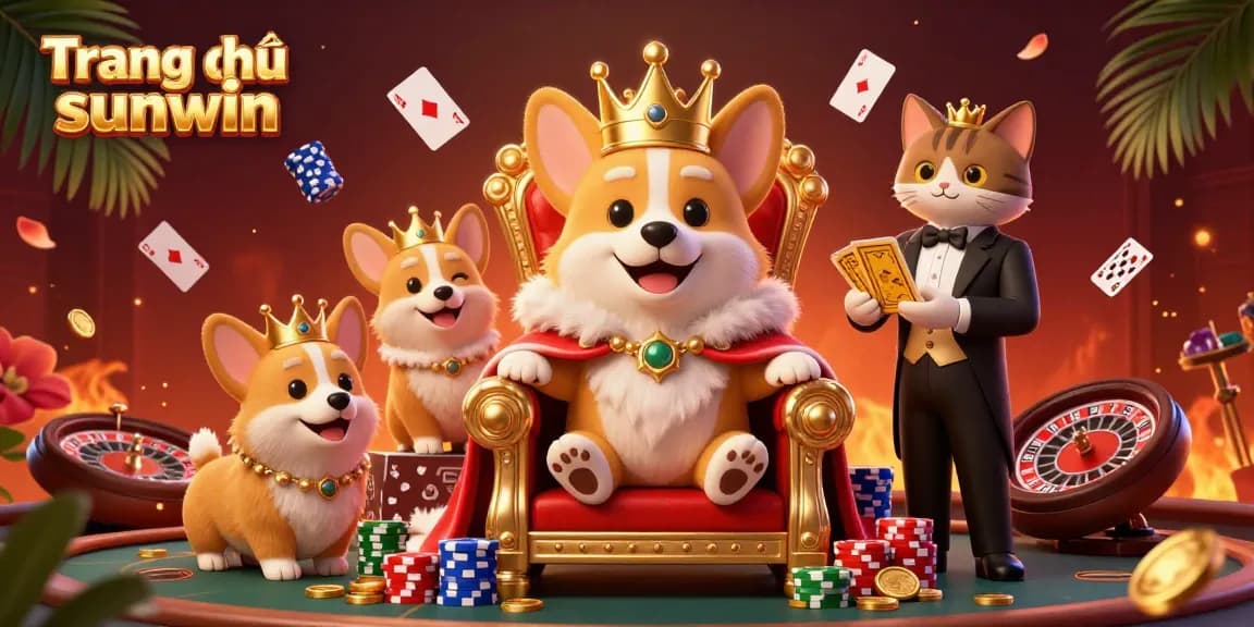 Engage with Trang chủ sunwin at this vibrant casino scene featuring 3D royal corgi royalty, golden poker riches, and lively gameplay.
