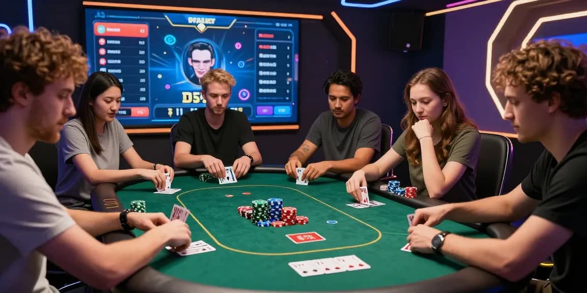 Pemain dewapoker sedang terlibat dalam permainan poker online yang menarik dengan grafik modern dan suasana kompetitif.