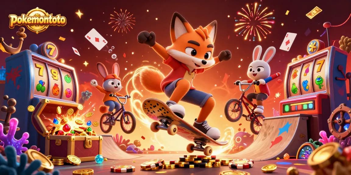 Pokemontoto memamerkan kemenangan dengan karakter kucing skate dan kelinci BMX di dunia judi online.