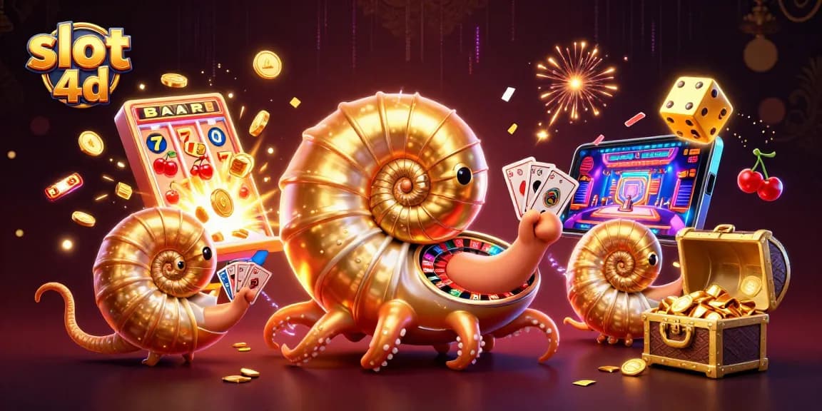 Experience the excitement of slot 4d with this vibrant illustration showcasing a 3D nautilus and jackpot elements.