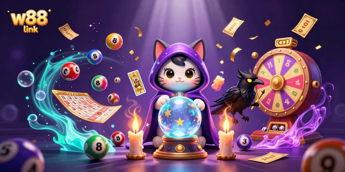 Engage with the exciting world of W88 link as mystical characters interact with vibrant casino elements.