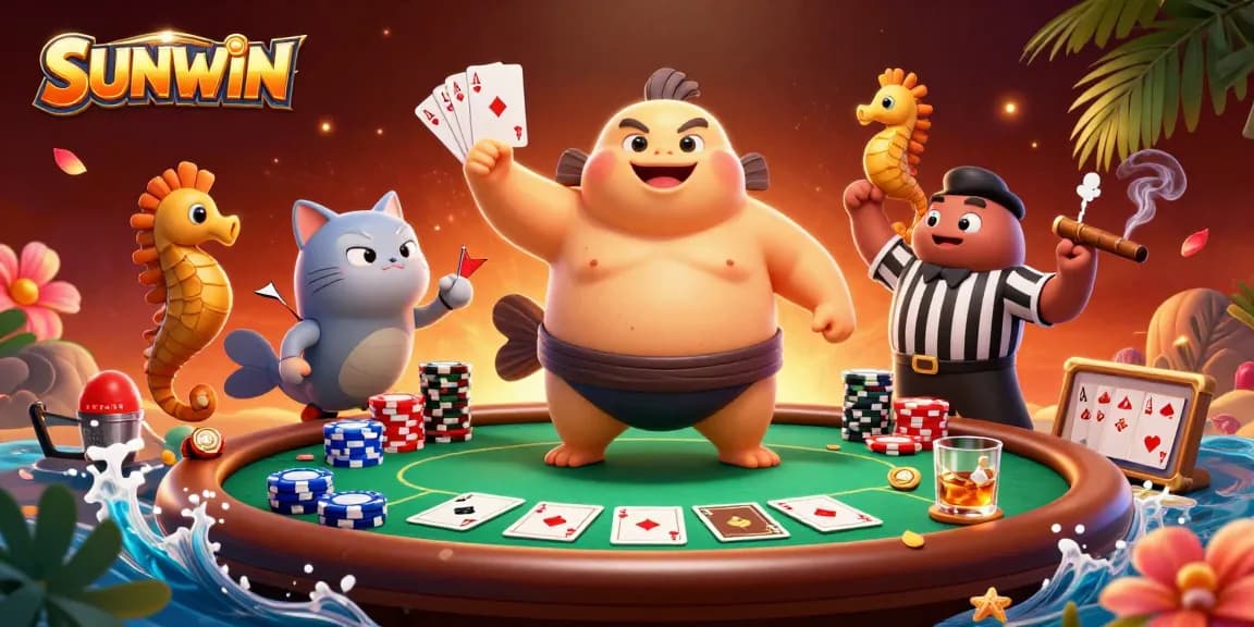 SUNWIN players enjoy a thrilling underwater poker tournament with vibrant characters in action.