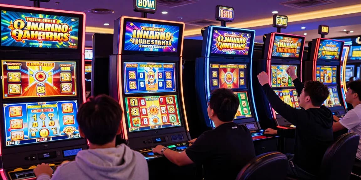 Pengalaman bermain slot88 di kasino virtual online dengan pemain yang antusias dan tampilan mesin jackpot.
