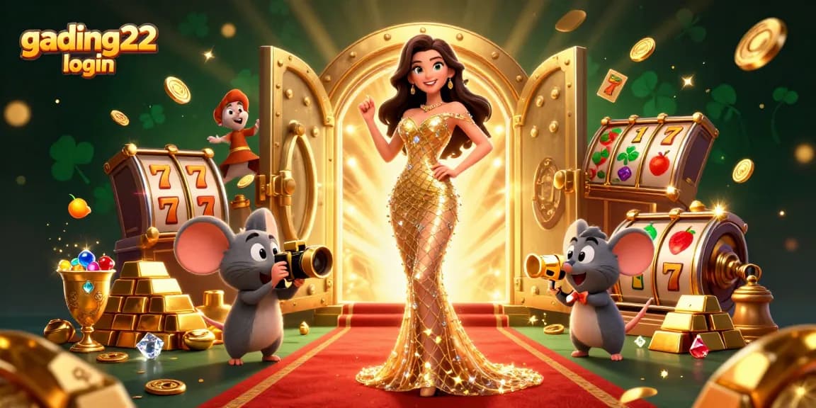 Engage with the exciting gading22 login as glamorous characters explore a treasure-filled casino scene.