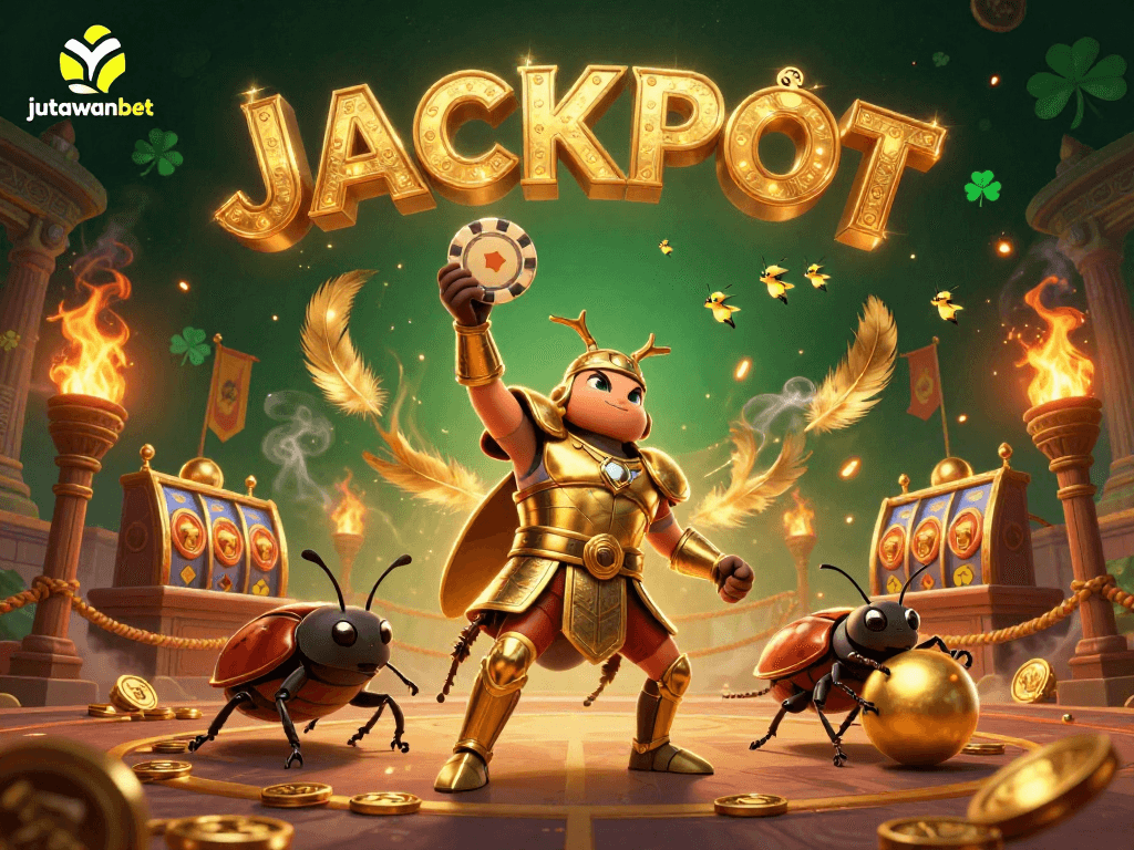 Get ready for excitement with jutawanbet as a victorious beetle celebrates jackpot wins!