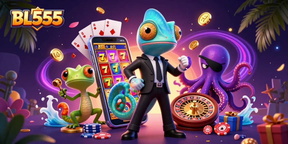 Experience thrilling gaming action at BL555 with dynamic characters in a rich casino scene.