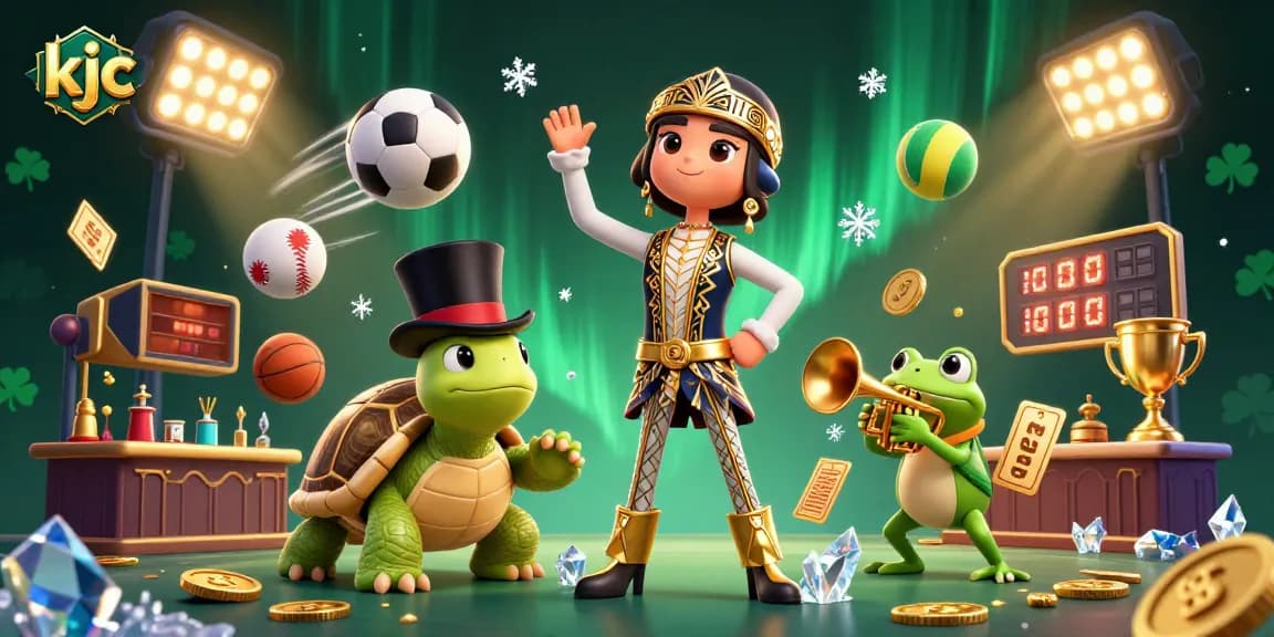 Experience thrilling betting adventures with kjc in a vibrant casino scene filled with characters and dynamic sports elements.