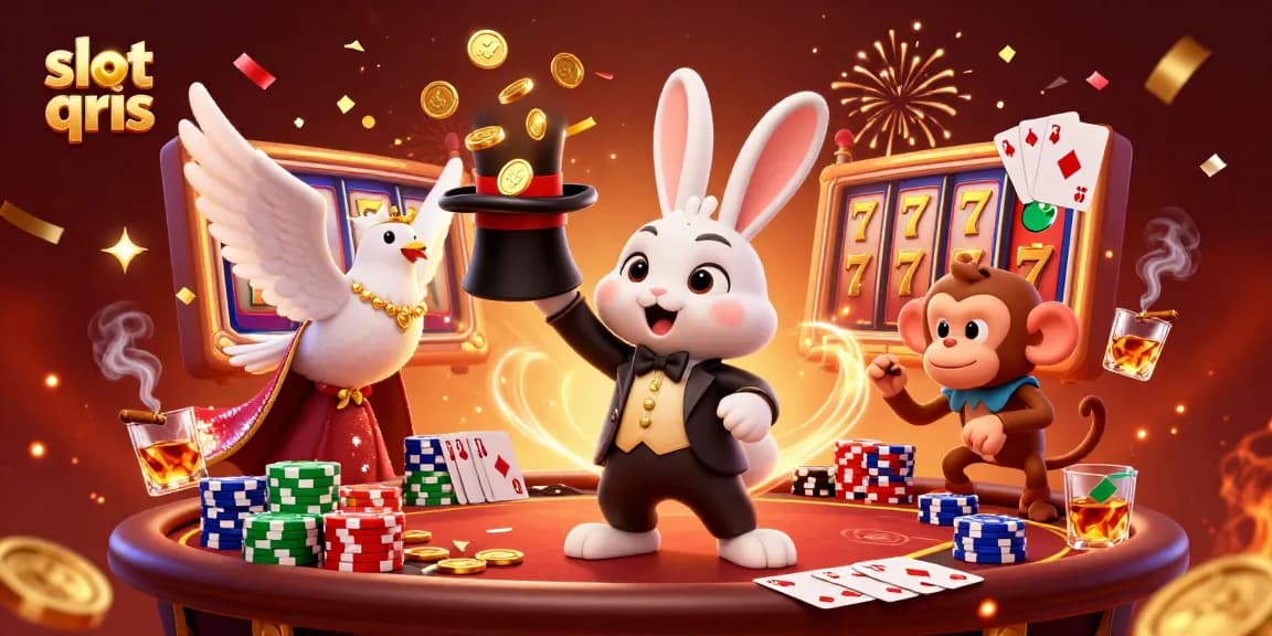 Engage with slot qris gameplay featuring a magician rabbit and colorful casino elements.