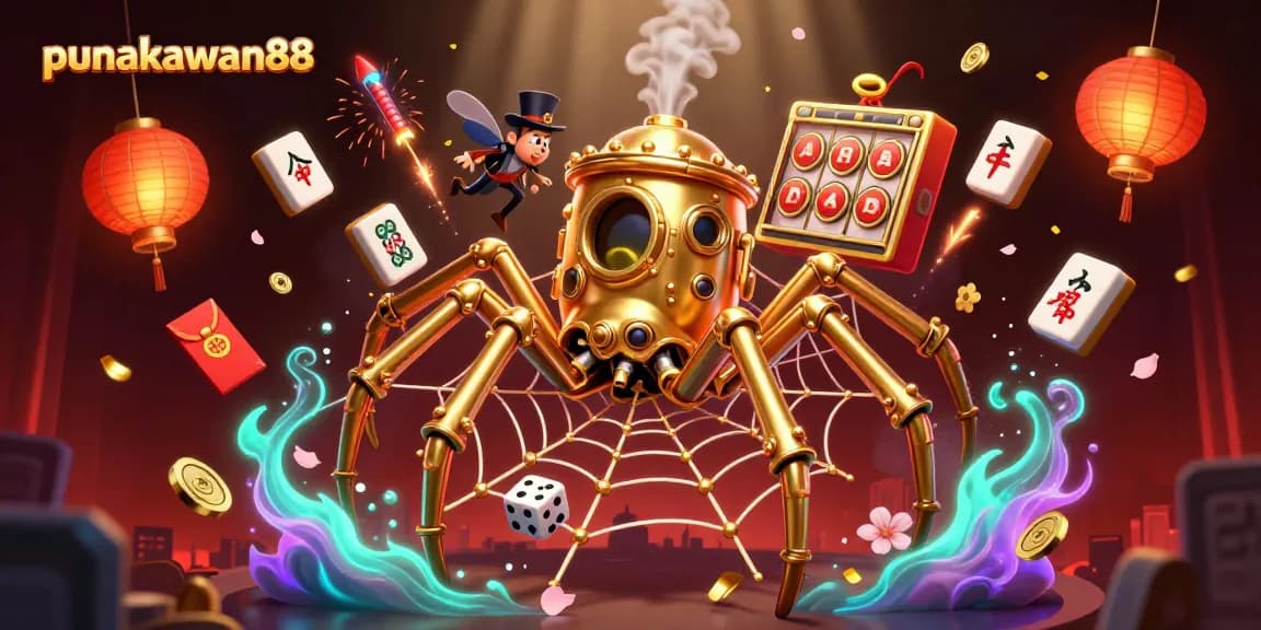Punakawan88 engages players with a dynamic casino-themed digital illustration showcasing vibrant gaming elements and excitement.