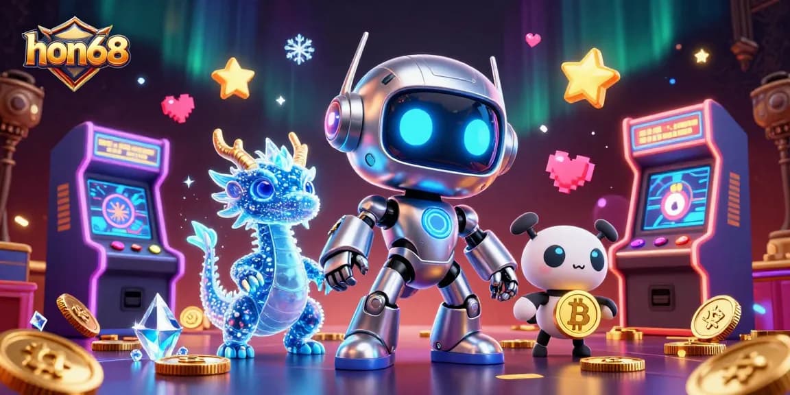 Experience thrilling action at hon68 with a dynamic 3D casino scene featuring vibrant characters and game elements.