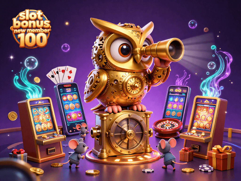 Experience thrilling wins with slot bonus new member 100 showcased in a vibrant casino scene.