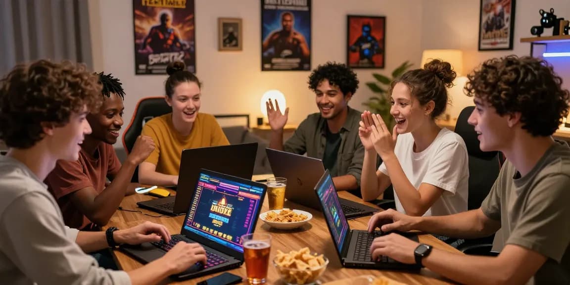 Exciting scene of gamers discussing strategies for deposit tanpa minimal, showcasing engagement and community in gaming.