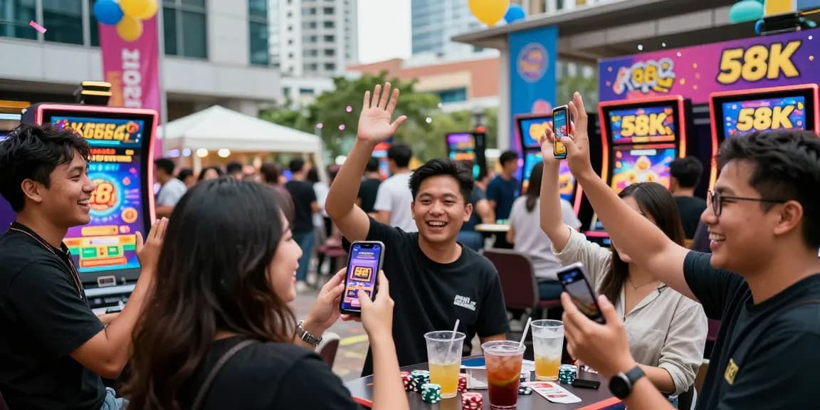 KO66 app celebration with friends in urban plaza, showcasing outdoor activities and vibrant bonus promotion.