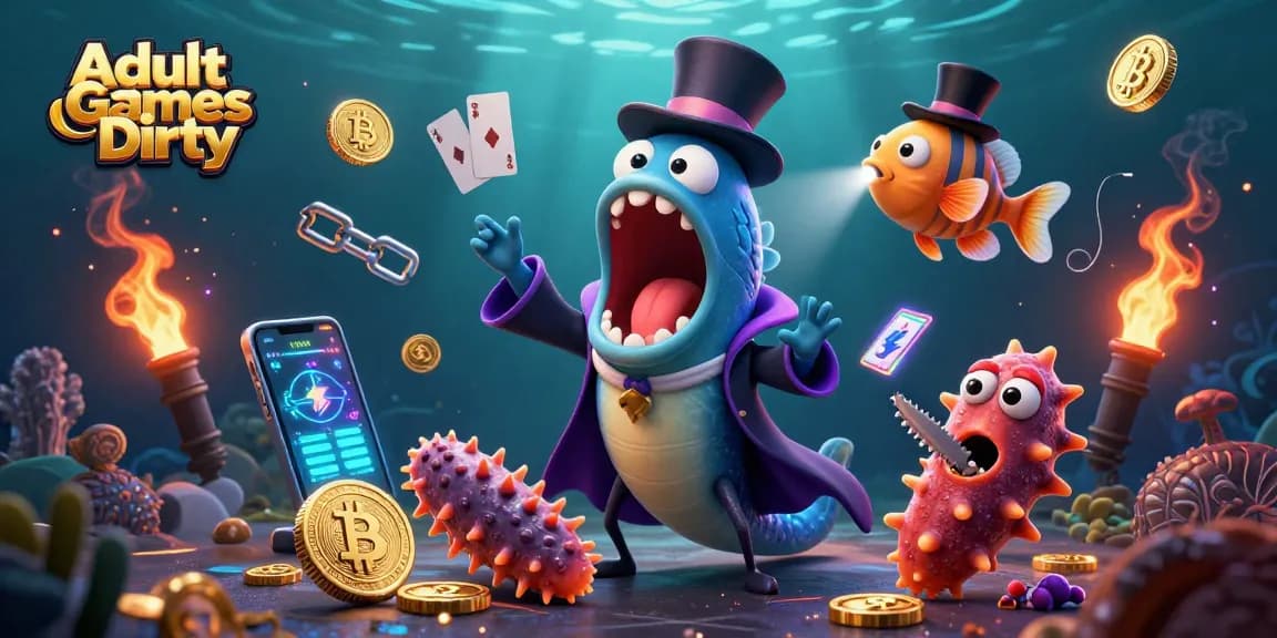 Engage with Adult Games Dirty through vibrant scenes of card tricks and underwater magic.