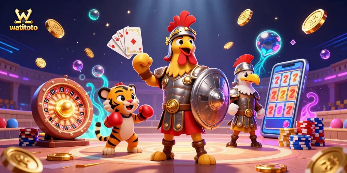 Experience thrilling games at watitoto with a dynamic gambling scene featuring vibrant characters and action.