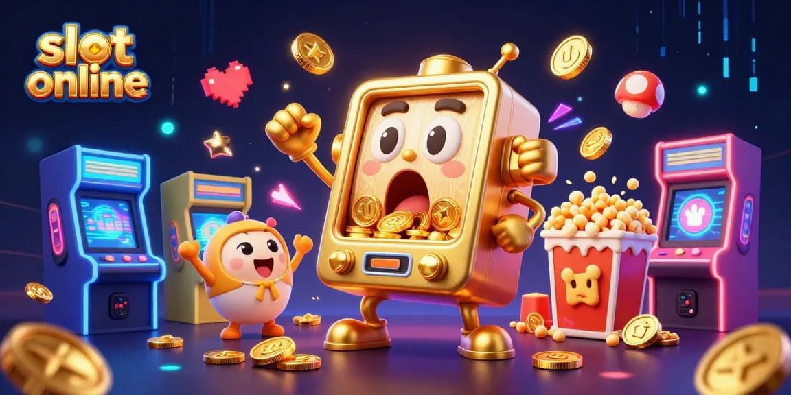 Slot online menyenangkan dengan mesin slot beraksi menang jackpot dan koin berjatuhan.
