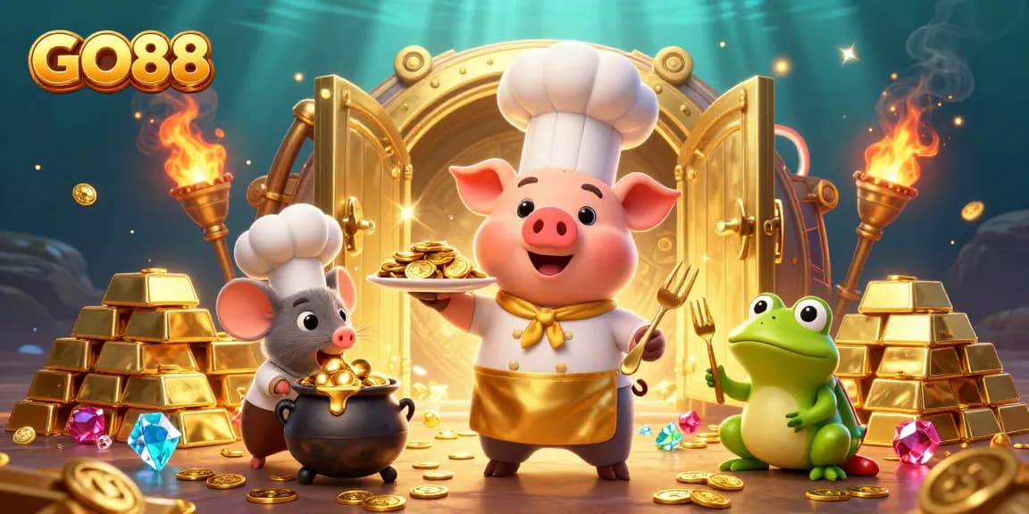 Experience winning strategies at GO88 with a vibrant casino scene filled with treasure and excitement.