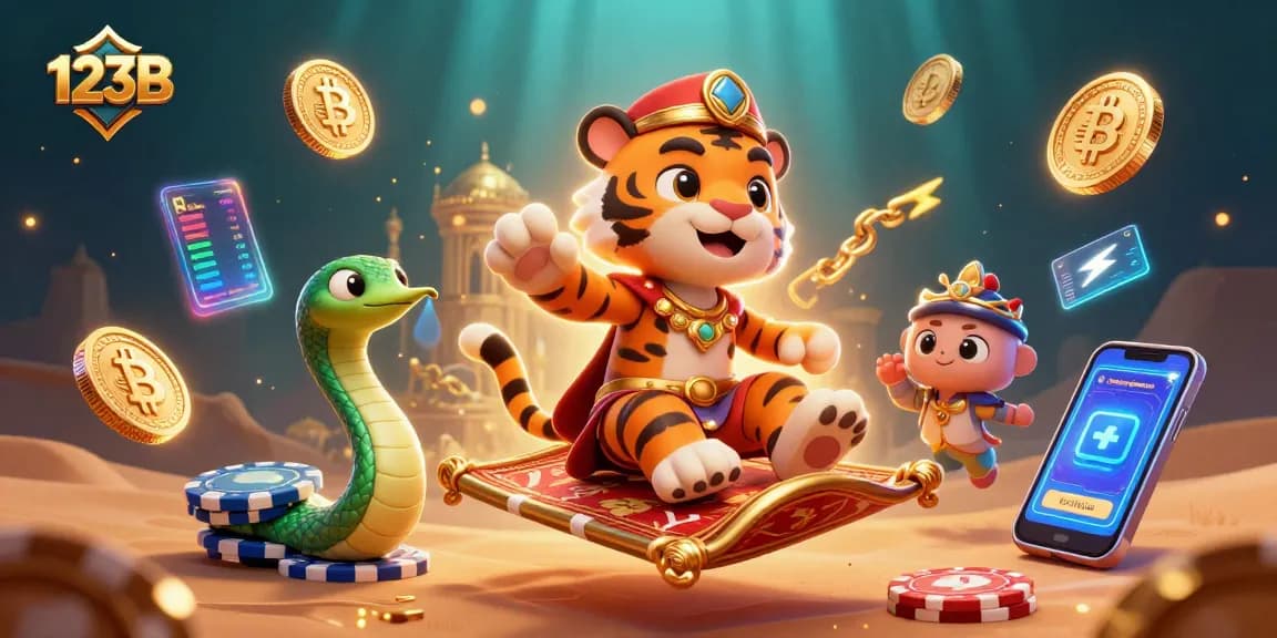Engage with 123B's vibrant casino landscape featuring a tiger sultan and crypto elements.