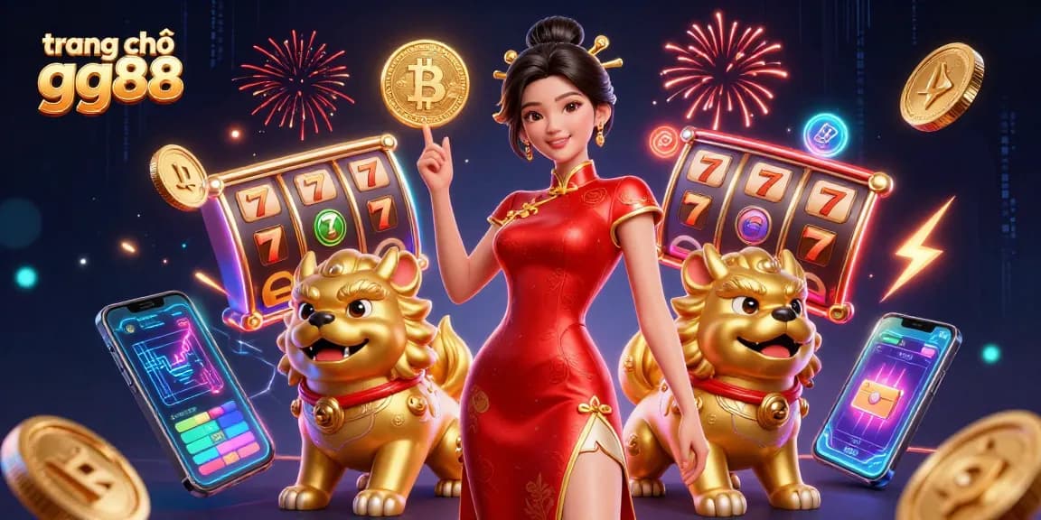 Experience the excitement on trang chủ gg88 with a vibrant and dynamic online casino illustration featuring a glamorous woman and game elements.