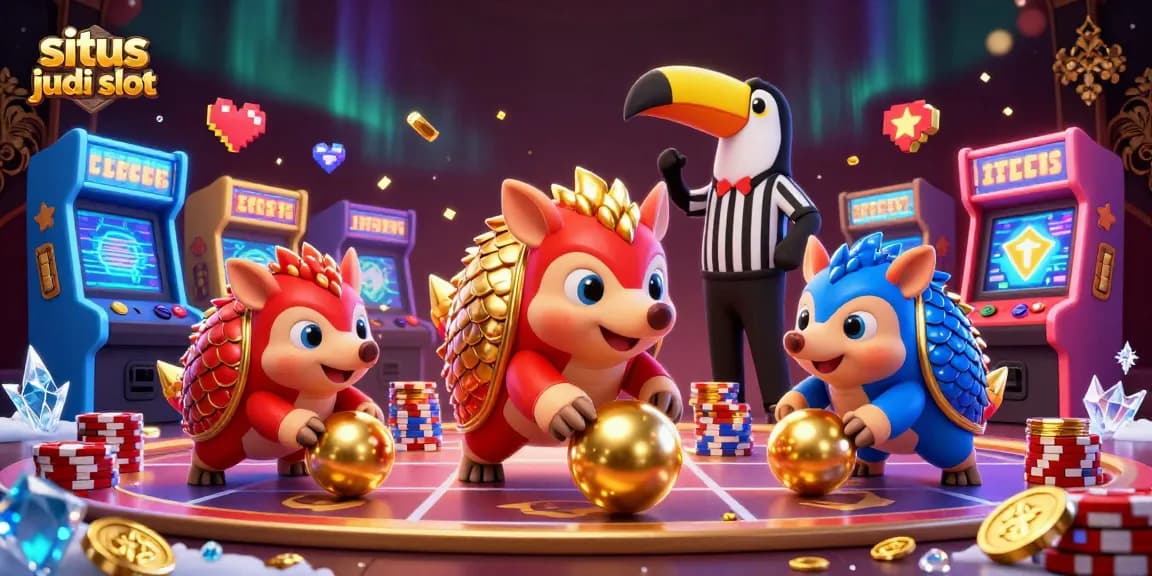 Menangkan permainan di situs judi slot dengan pangolins berulang di tumpukan chip poker yang penuh warna.
