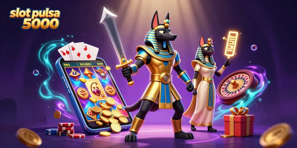 Slot pulsa 5000 yang menampilkan Anubis dan Bastet dalam desain 3D menarik