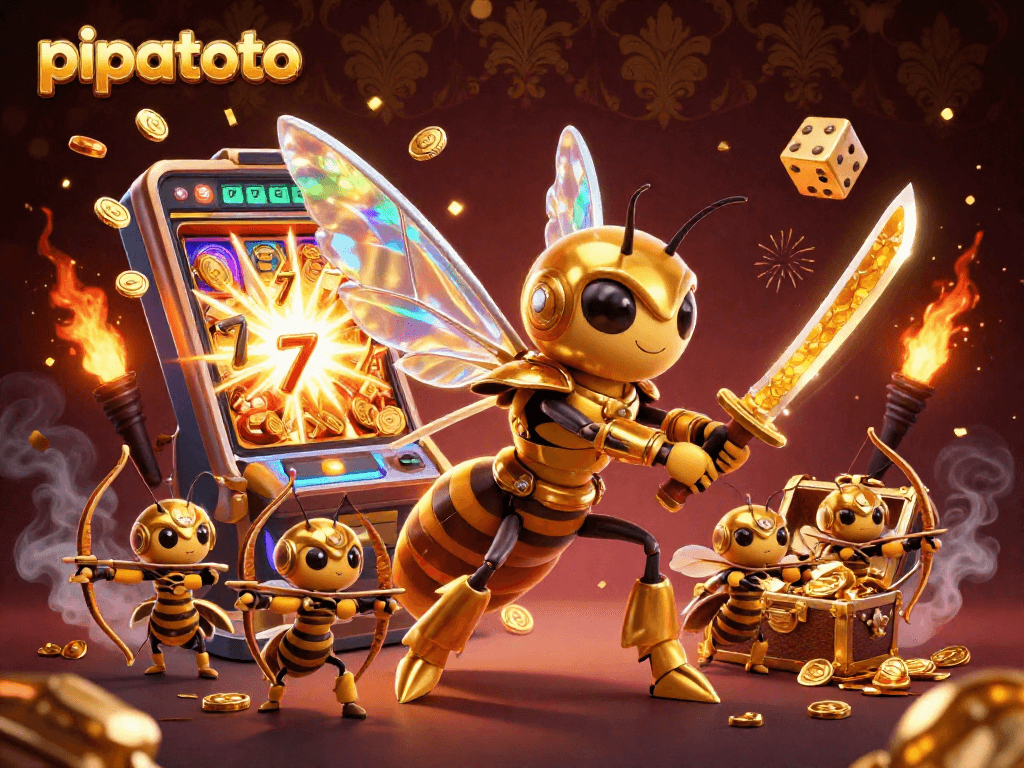 Pipatoto invites players to spin the slots with golden coins and jackpots in a thrilling casino scene.