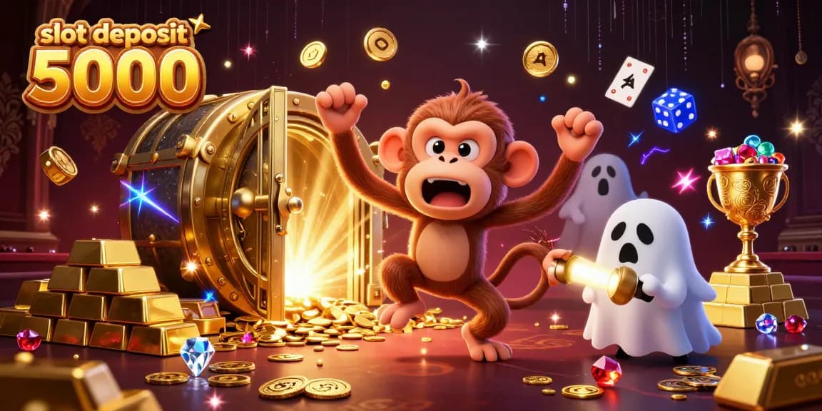 Engage in thrilling gameplay at slot deposit 5000 with a whimsical monkey and puppy in a vibrant haunted casino