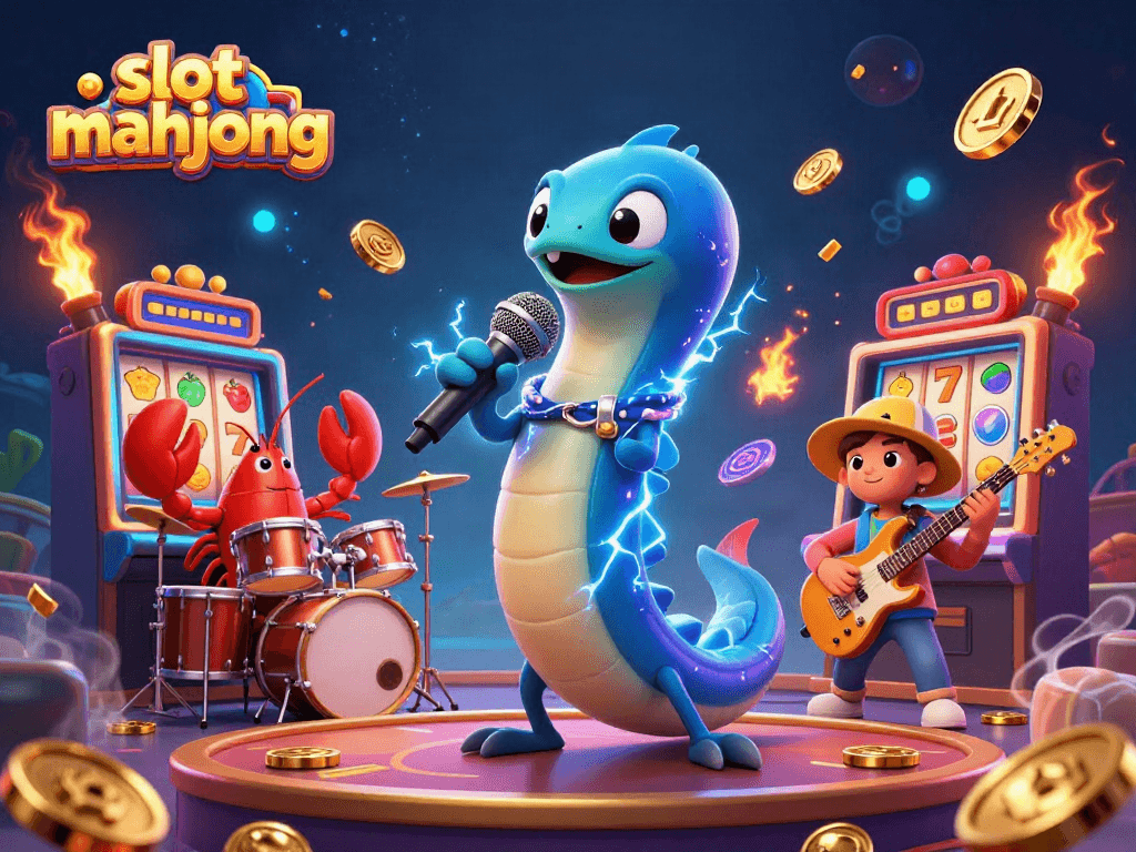 Experience the excitement of slot mahjong with dynamic characters in an underwater casino scene.