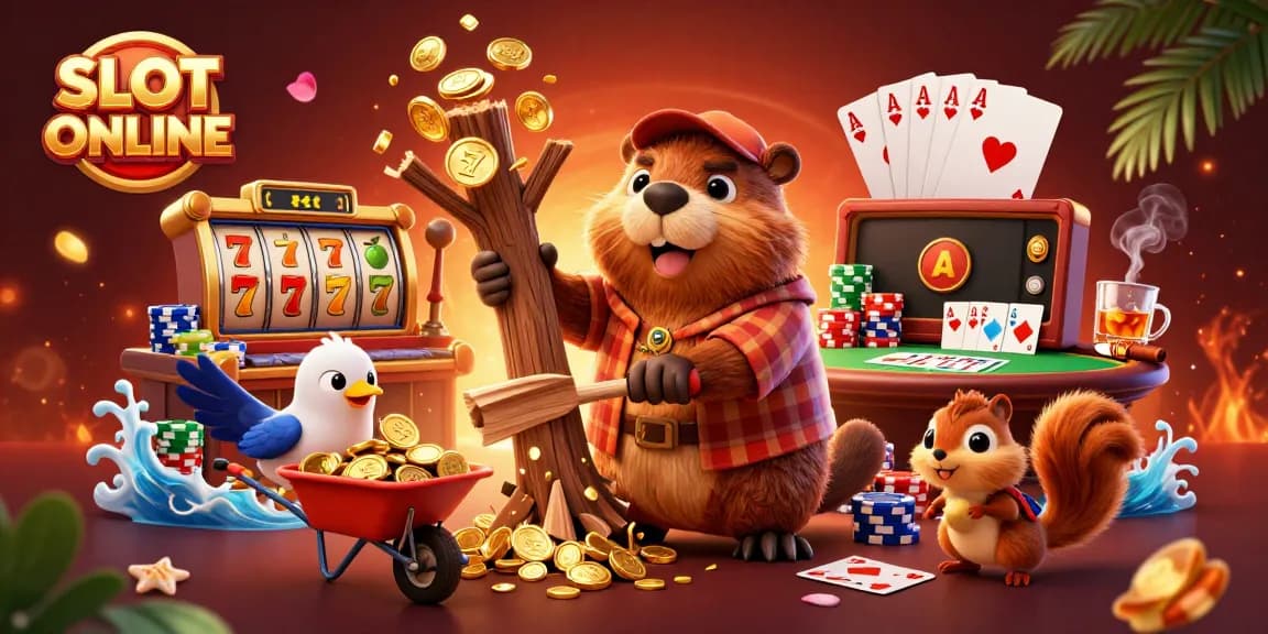 Menangkan SLOT ONLINE dengan beaver pemotong kayu dan teman mengumpulkan koin emas yang melimpah.