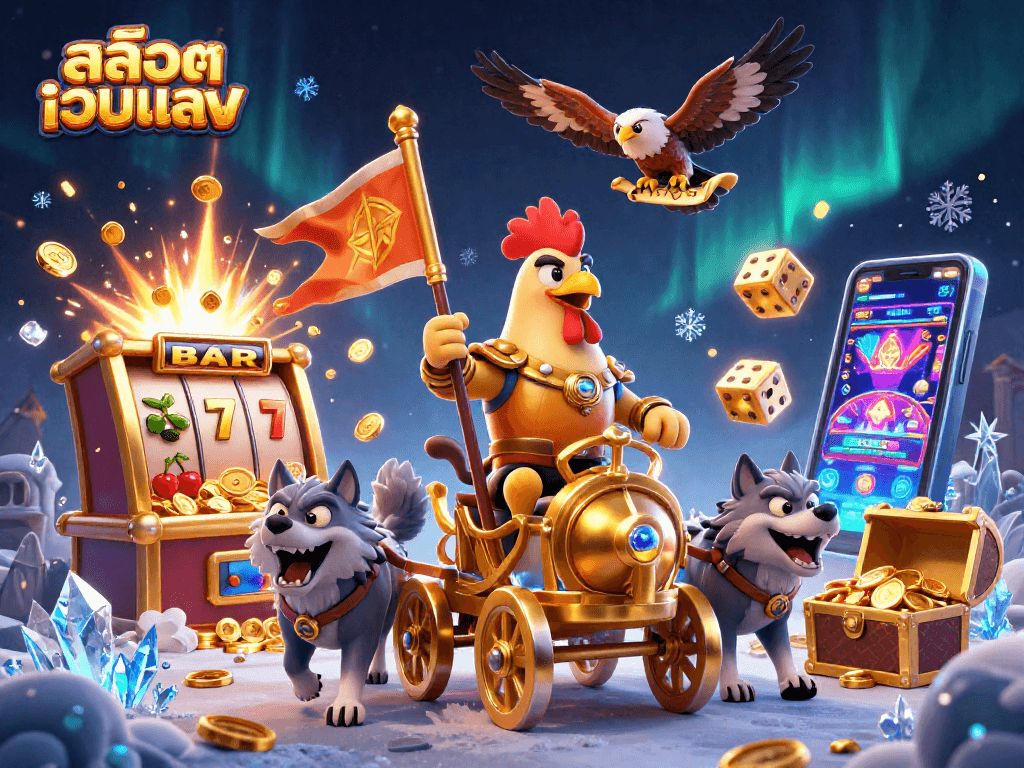 Experience thrilling gameplay with สล็อตเว็บตรง in a vibrant 3D casino scene full of action.