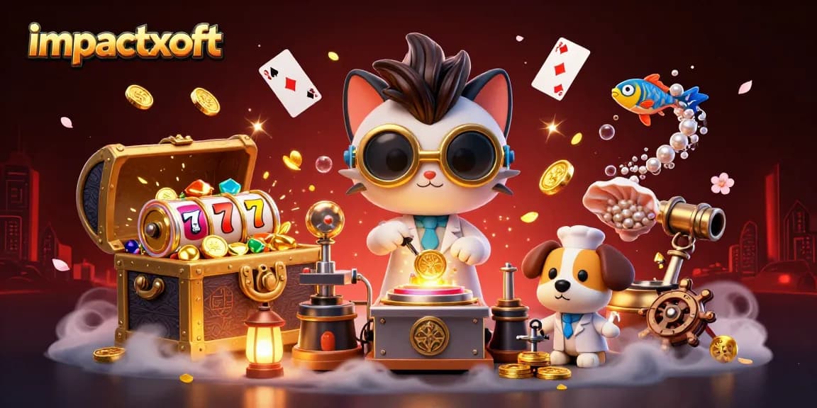 Experience the thrill of impactxoft with a 3D illustration featuring gambling elements and adventures.