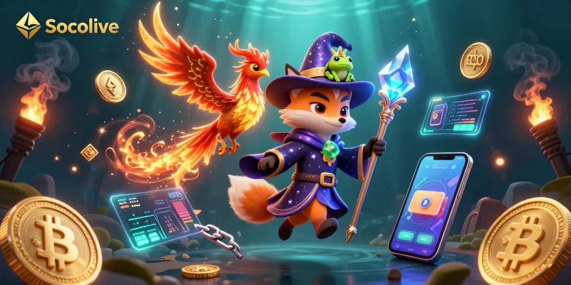 Socolive offers live sports betting with dynamic action featuring vibrant characters and blockchain elements.