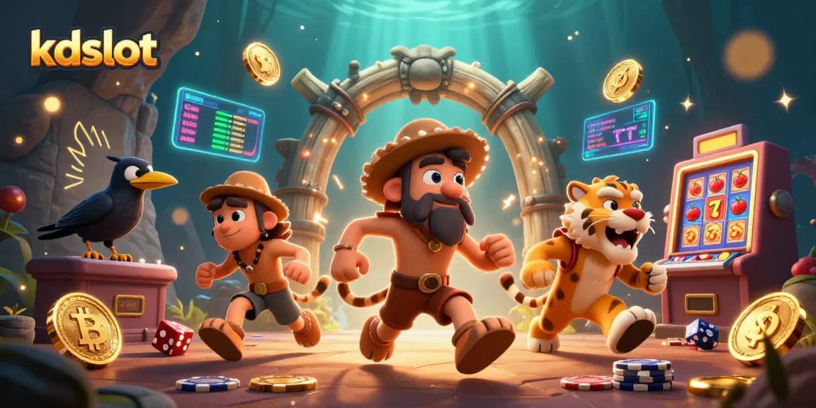 Play exciting games at kdslot with vibrant graphics featuring caveman and tiger in a 3D casino.